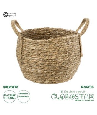 GloboStar® Artificial Garden PAROS 20276 Διακοσμητικό Πλεκτό Καλάθι - Κασπώ Γλάστρα - Flower Pot Μπεζ Φ24cm x Υ19cm
